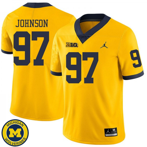 Men's Michigan Wolverines #97 Ron Johnson Yellow Jordan Brand College Game Football Jersey